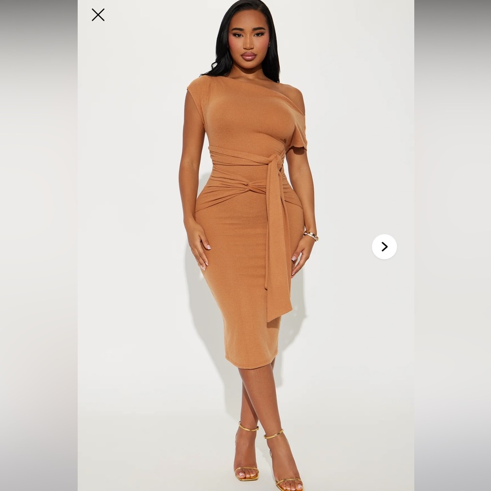 Fashion nova tie Front Midi Dress - Camel